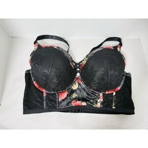 torrid curve bralette 40DDD Black Floral Hook Eye Closure Feminine